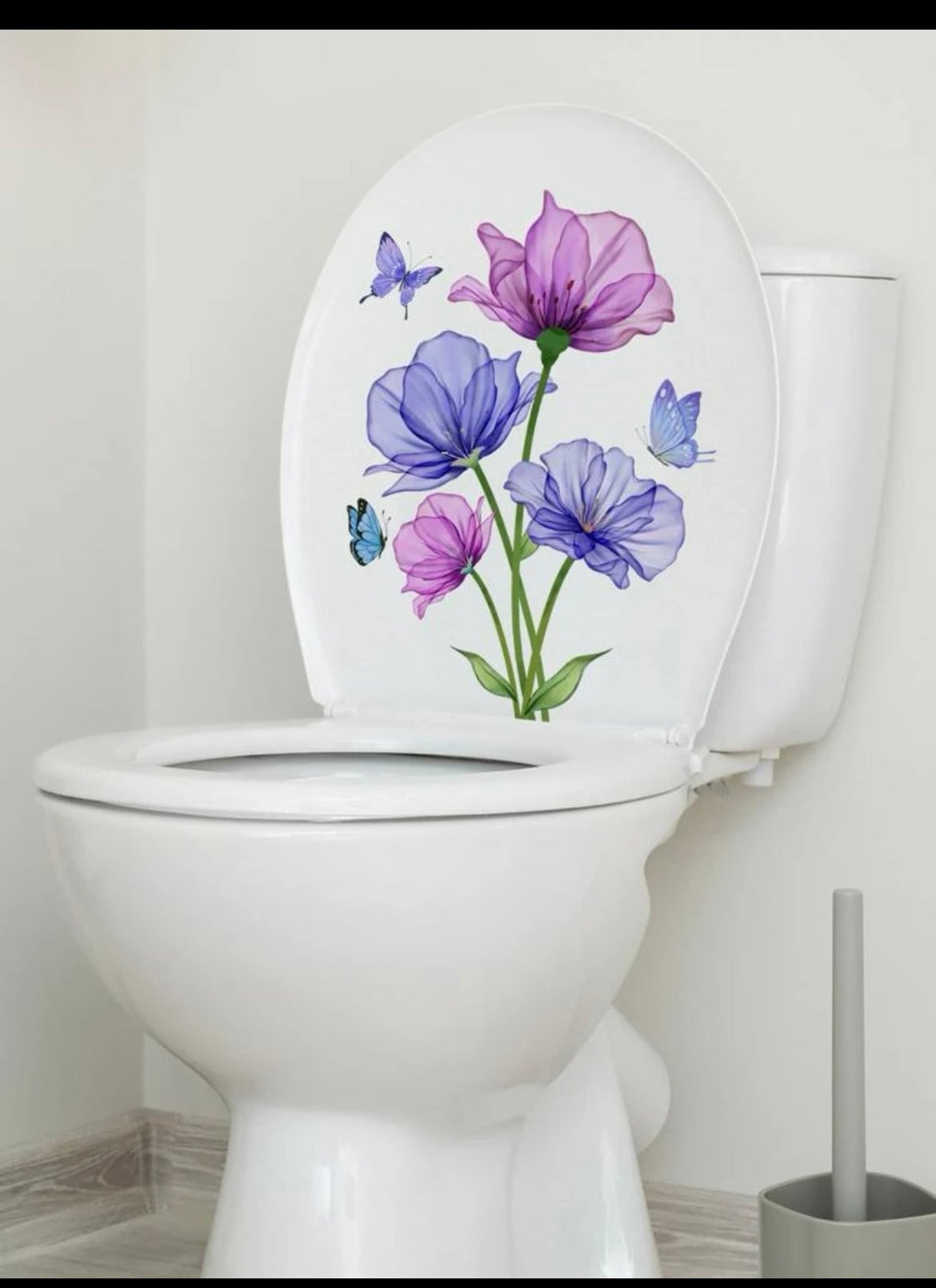 butterfly & floral pattern toilet lid decal
