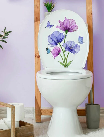 butterfly & floral pattern toilet lid decal